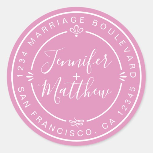 Rustic Chic Wedding Monogram Return Address Pink Classic Round Sticker