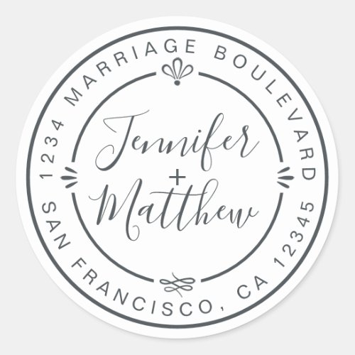 Rustic Chic Wedding Monogram Return Address White Classic Round Sticker
