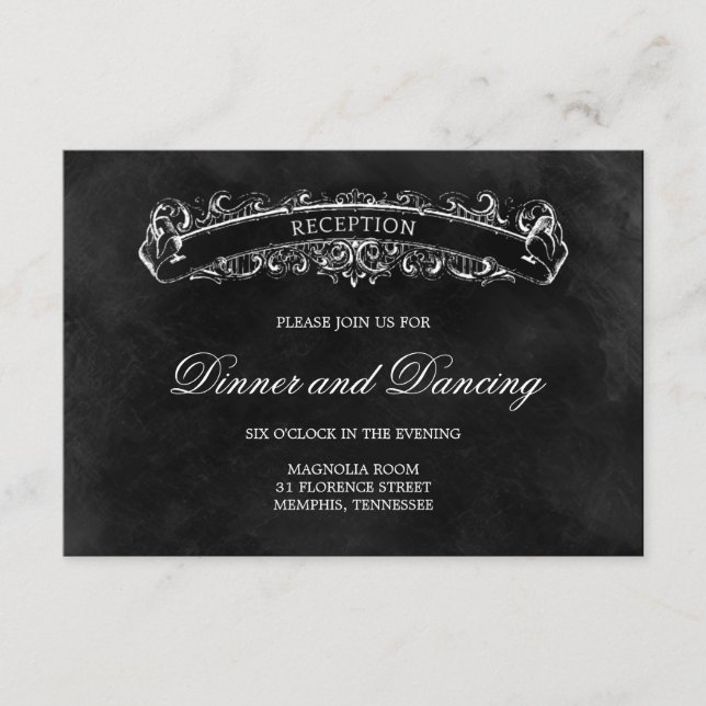Rustic Chic Wedding Reception Card - Black (Front)