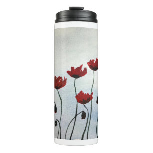 Rustic chic wedding red floral watercolor poppies thermal tumbler