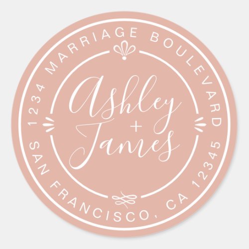 Rustic Chic Wedding Return Address Dusty Pink Classic Round Sticker