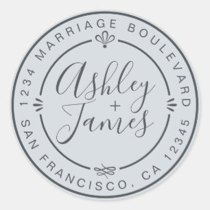 Rustic Chic Wedding Return Address Pastel Blue Classic Round Sticker
