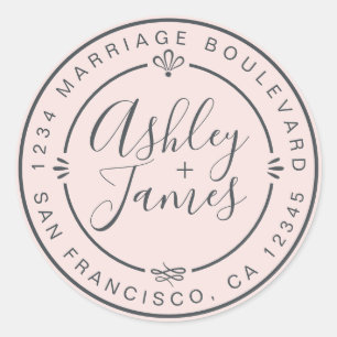 Rustic Chic Wedding Return Address Pastel Pink Classic Round Sticker