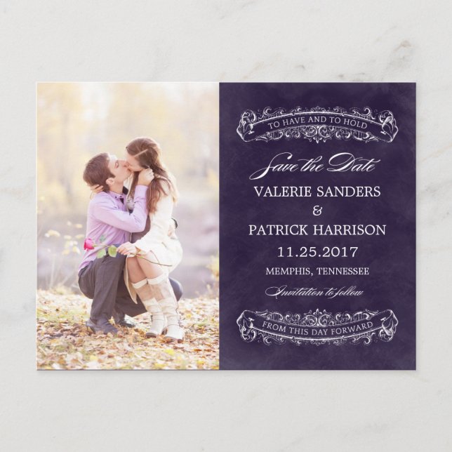 Rustic Chic Wedding Save The Date - Purple Announcement Postcard (Front)