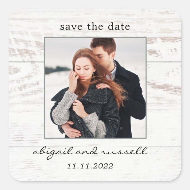 Rustic Chic Wedding Save The Date Stickers (Front)