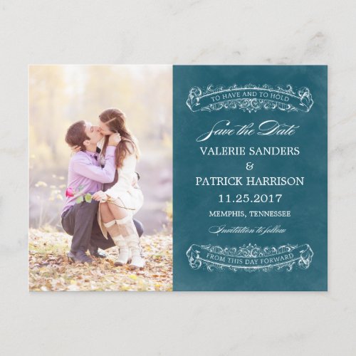 Rustic Chic Wedding Save The Date _ Teal Announcement Postcard