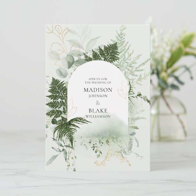 Rustic Chic Wild Forest Fern Greenery Wedding Invi Invitation (Standing Front)