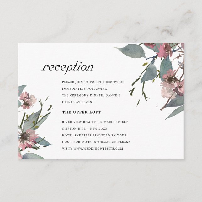 RUSTIC CHIC WILD PINK EUCALYPTUS FLORALRECEPTION ENCLOSURE CARD (Front)