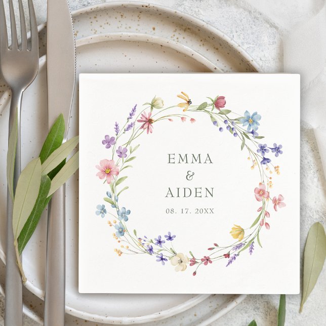 Rustic Chic Wildflower Wreath Garden Wedding Napkins (Creator Uploaded)