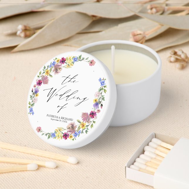 Rustic Chic Wildflower Wreath Wedding Mini Candle Favors (Insitu)