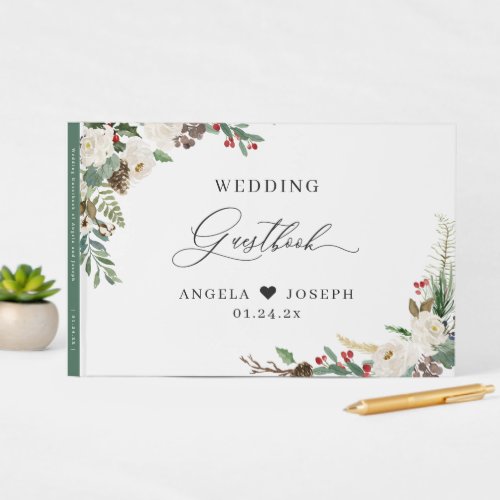 Rustic Chic Winter Floral Holly Berries Wedding Guest Book
