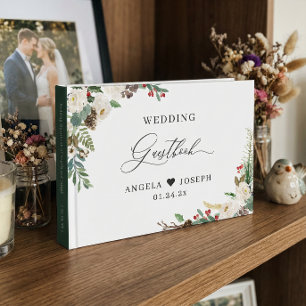 Rustic Chic Winter Floral Holly Berries Wedding Guest Book