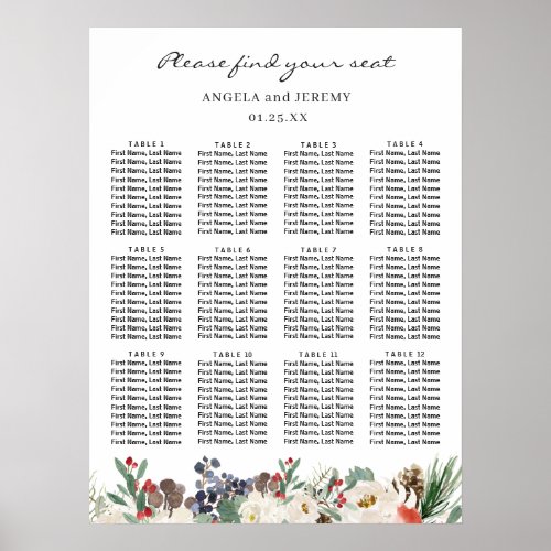 Rustic Chic Winter Floral Wedding Seating Chart