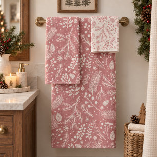 Rustic-Chic Winter Foliage Dusty Rose Ivory ID1335 Bath Towel Set