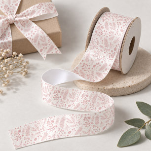 Rustic-Chic Winter Foliage Dusty Rose Ivory ID1335 Satin Ribbon