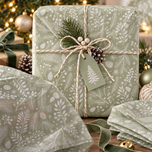 Rustic-Chic Winter Foliage Green Ivory ID1335 Tissue Paper