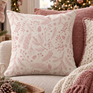 Rustic-Chic Winter Foliage Ivory Dusty Rose ID1335 Throw Pillow