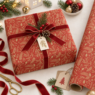 Rustic-Chic Winter Foliage Red Gold ID1335 Wrapping Paper