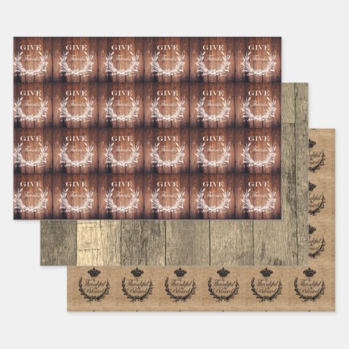 rustic chic wood burlap blessed happy thanksgiving wrapping paper sheets