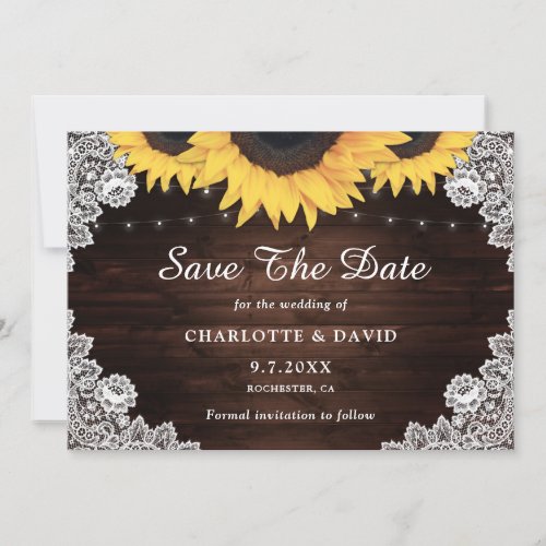 Rustic Chic Wood Burlap Lace Sunflower Wedding Save The Date