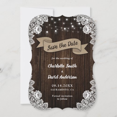 Rustic Chic Wood Burlap Lace Wedding Save The Date