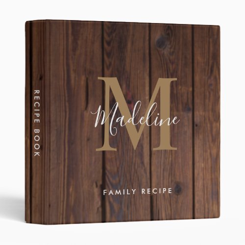 Rustic Chic Wood Country Style Monogram Recipe 3 Ring Binder