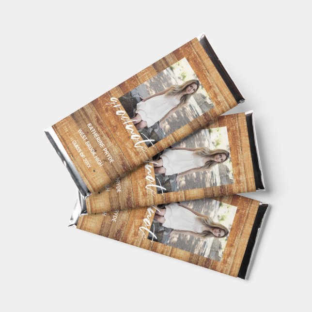 Rustic Chic Wood Graduation Photo  Hershey Bar Favors (Front)
