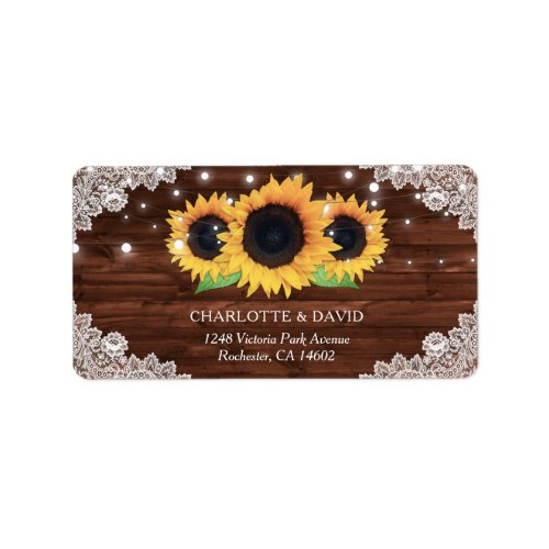 Rustic Chic Wood Lace Sunflower Wedding Address Label