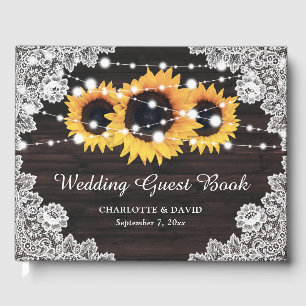 Rustic Chic Wood Lace Sunflower Wedding Guest Book