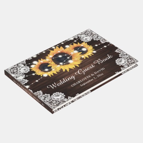 Rustic Chic Wood Lace Sunflower Wedding Guest Book
