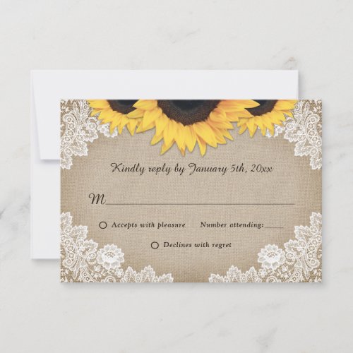 Rustic Chic Wood Lace Sunflower Wedding RSVP