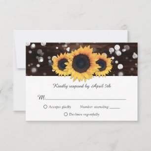Rustic Chic Wood Lace Sunflower Wedding RSVP Card