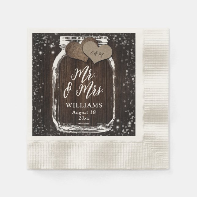 Rustic Chic Wood Mason Jar Mr. & Mrs. Wedding Napkins (Front)