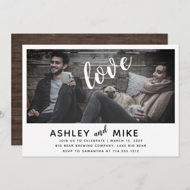 Rustic Chic Wood Photo Engagement Party Invite (Front/Back)