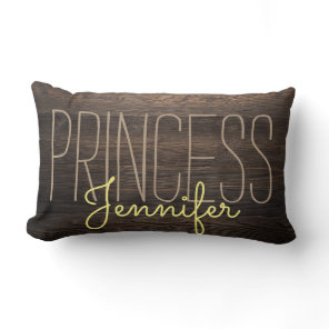 Rustic Chic WOOD PRINCESS YOUR NAME BEIGE YELLOW Lumbar Pillow