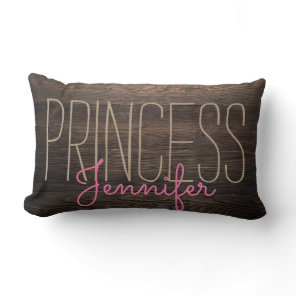 Rustic Chic WOOD PRINCESS YOUR NAME IN BEIGE  PINK Lumbar Pillow