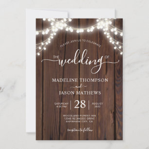 Rustic Chic Wood String Light Photo Wedding Invita Invitation