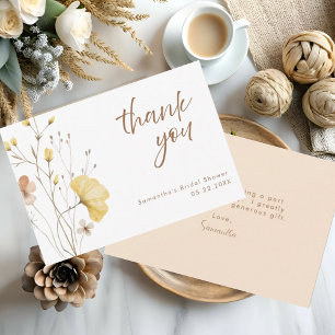 Rustic Chic Yellow Floral Bridal Shower Thank You Card