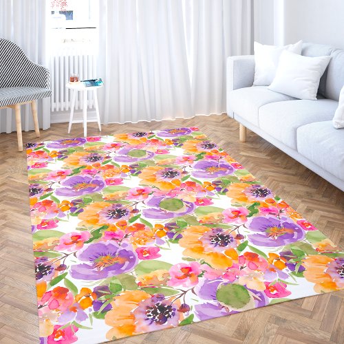 Rustic chic yellow purple floral watercolor outdoor rug