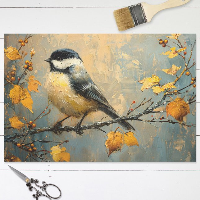 Rustic Chickadee in Autumn Painting Decoupage Tissue Paper (Creator Uploaded)
