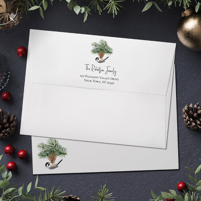 Rustic Chickadee Pine Cone Christmas Holiday Envelope (Creator Uploaded)