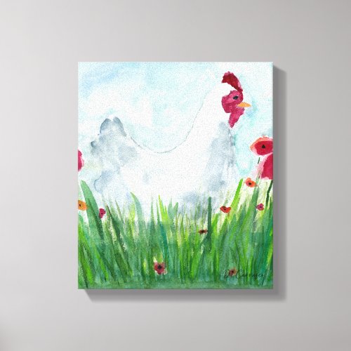 Rustic Chicken and Flowers  Canvas Print