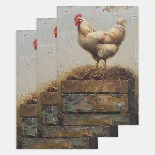 Rustic Chicken and Nest Decoupage Wrapping Paper Sheets