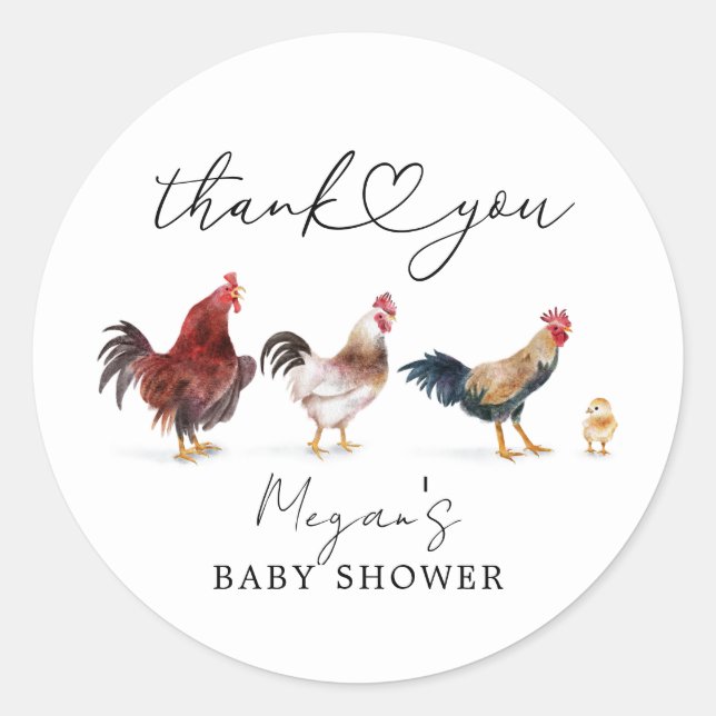 Rustic Chicken Baby Shower Favor Classic Round Sticker (Front)