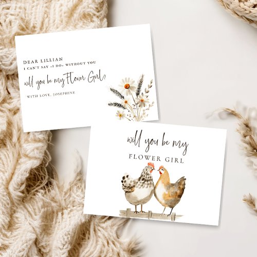 Rustic Chicken Be My Flower Girl Proposal Card