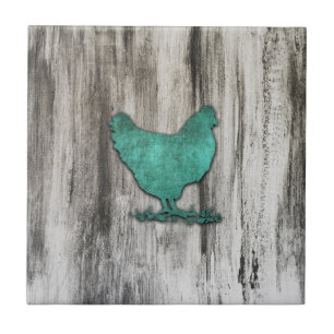 Rustic Chicken (Blue) Ceramic Tile