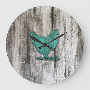 Rustic Chicken (Blue) Large Clock