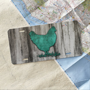 Rustic Chicken (Blue) License Plate