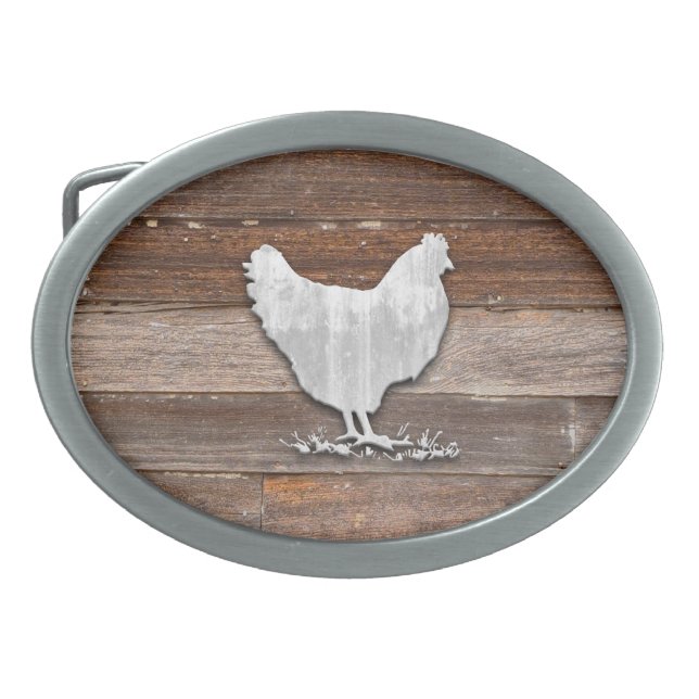 Rustic Chicken (Brown Boards) Belt Buckle (Front)