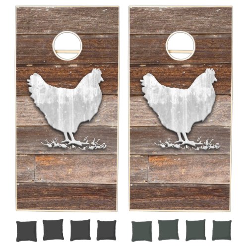 Rustic Chicken Brown Boards Cornhole Set